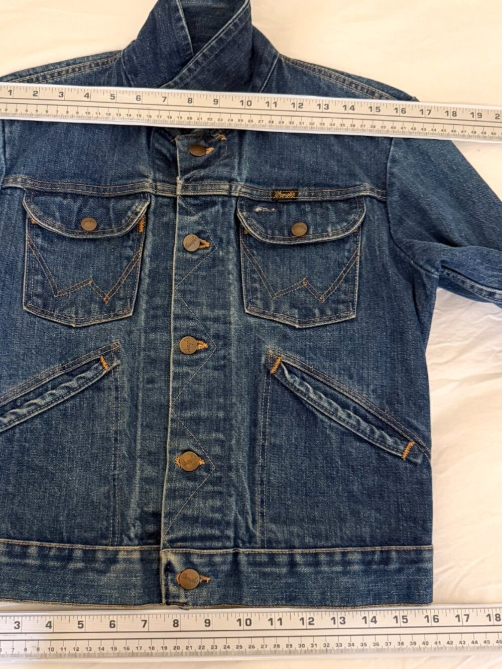 VINTAGE 70s WRANGLER BLUE DENIM JACKET MENS 36 S 36"x21" ROPE TAG MADE IN USA - Picture 15 of 16